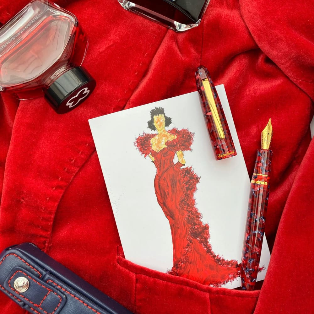 Rollerball pen - Estie Scarlet - Palladium Trim