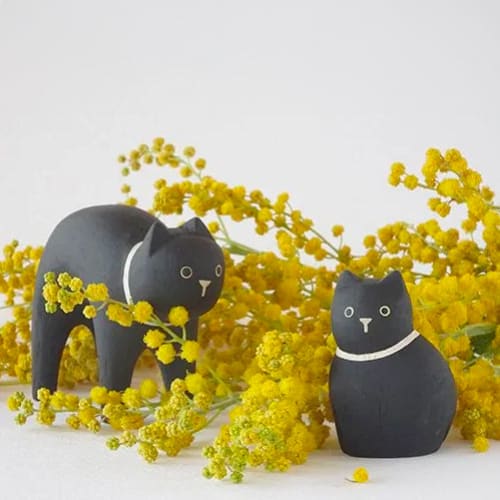 T-Lab./ Polepole Oyako/ Black Cat Child - Wooden Animal