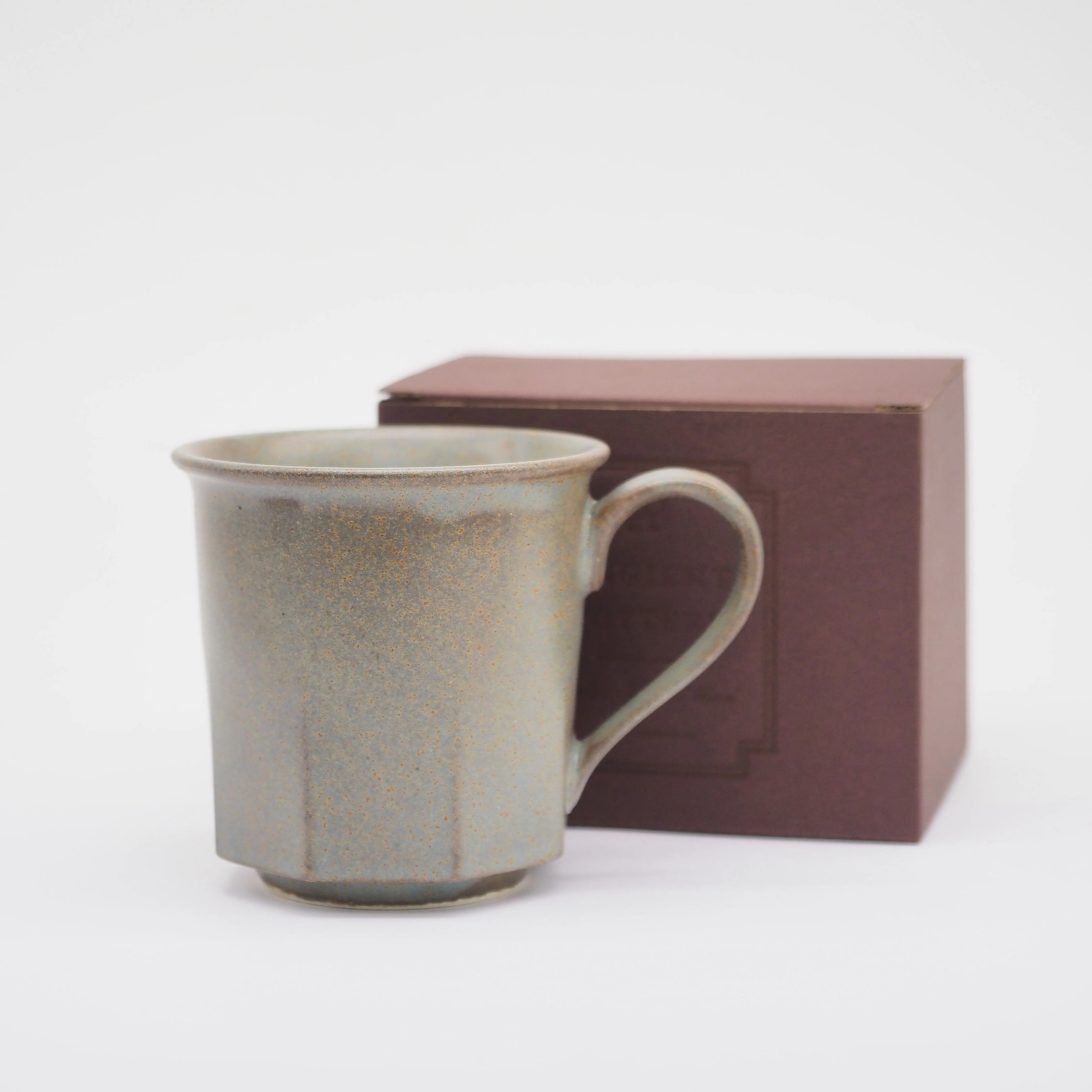 Ancient pottery octagonal mug cup gray