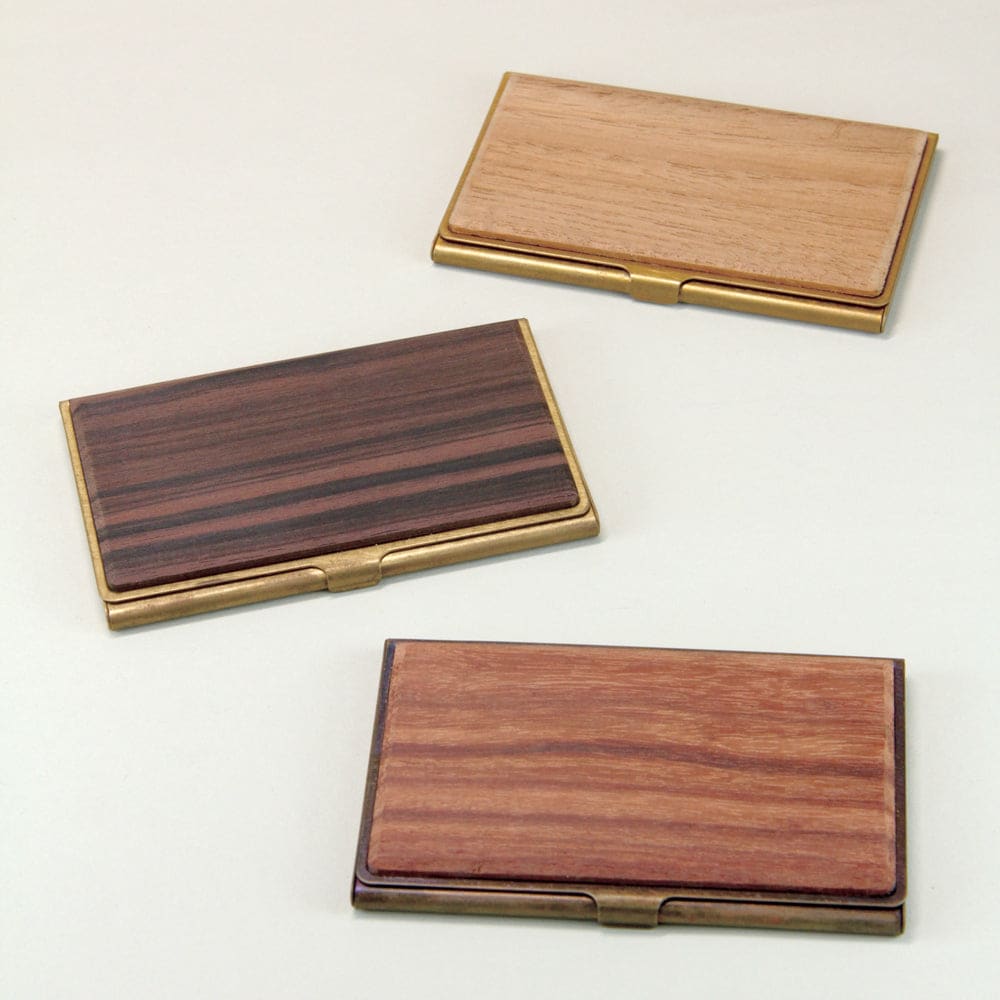 BRASS & WOOD CARDCASE RUST WITH BOX IN GRANADILLO WOOD -