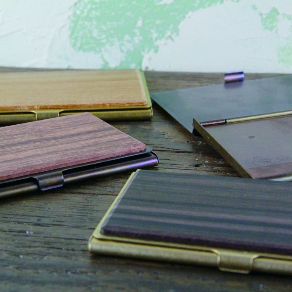 BRASS & WOOD CARDCASE RUST WITH BOX IN MACASSAR EBONY WOOD -