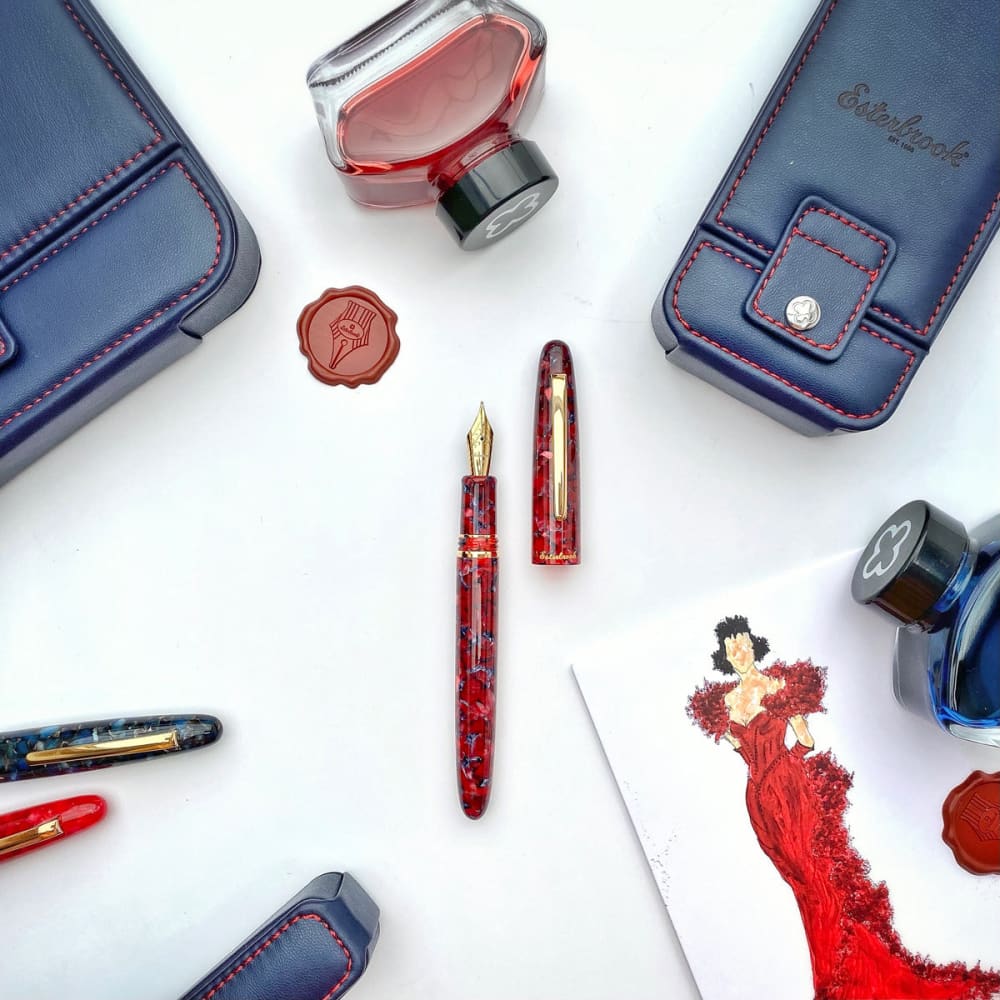 Estie Scarlet Palladium Trim Rollerball - Fountain Pen